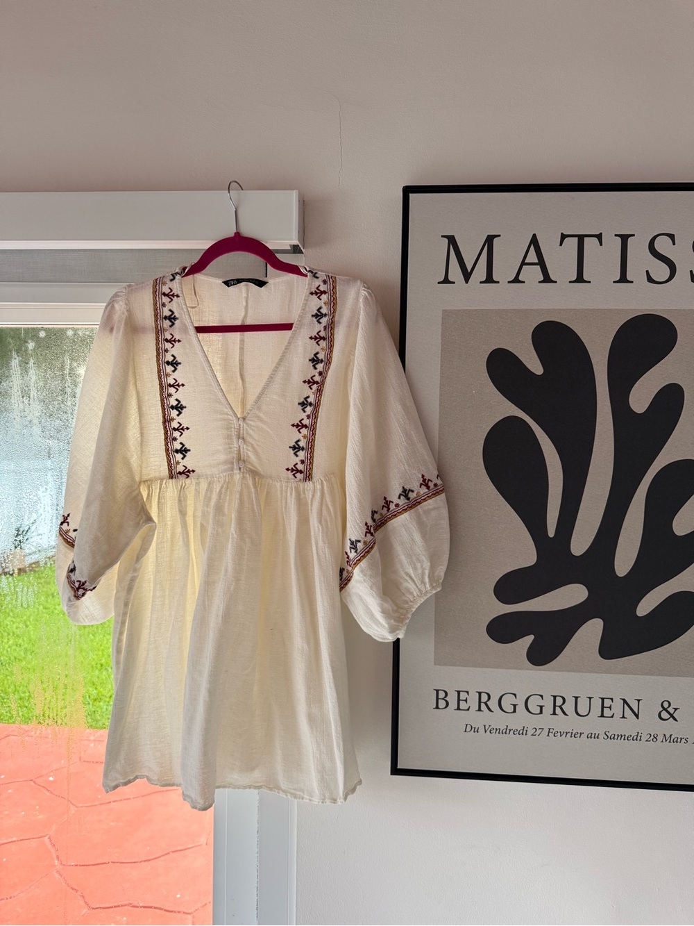 Zara Cream Mini Dress with Burgundy Trim